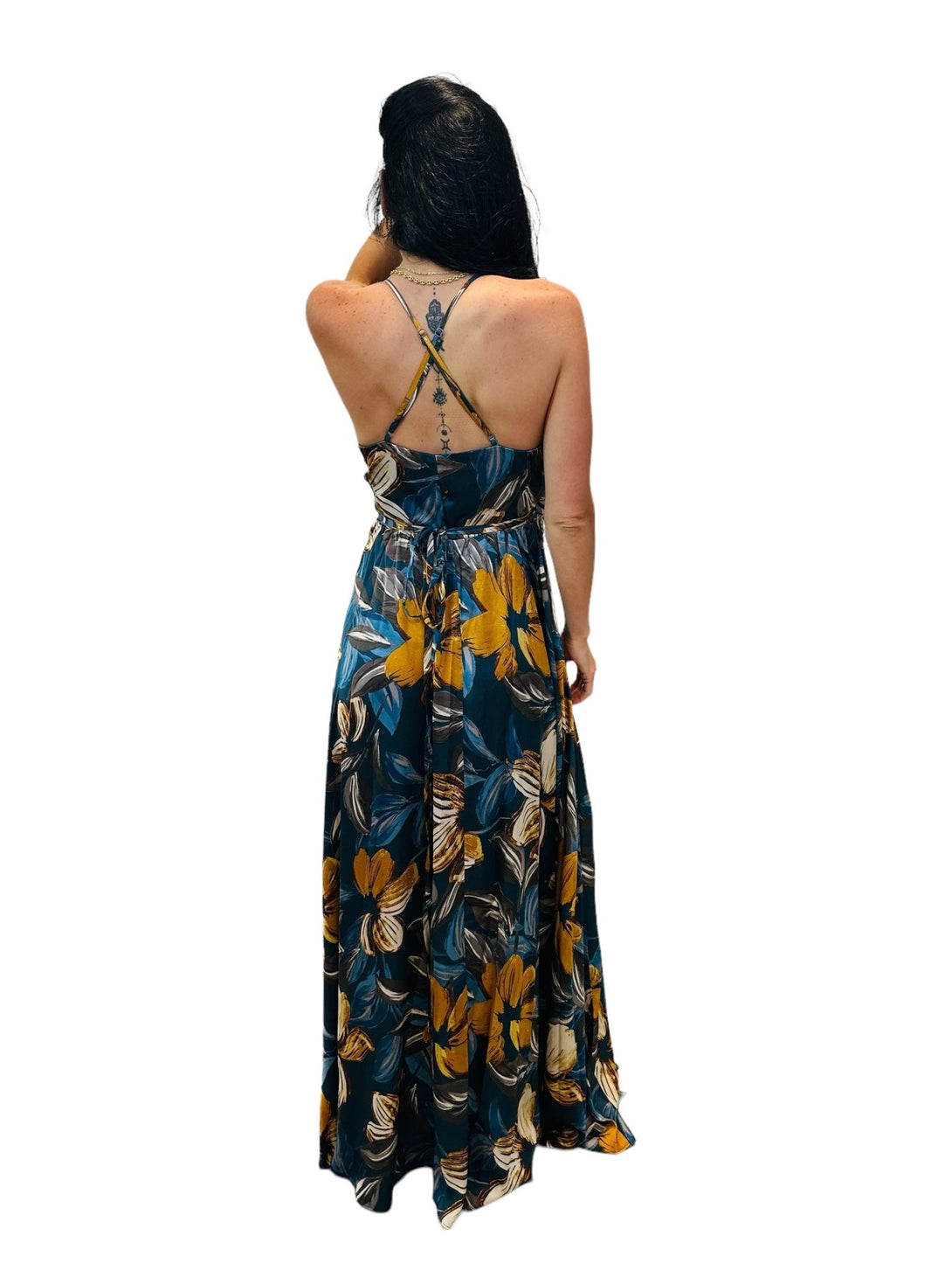 Sleveless V-Neck Open Back Flora Wrap Maxi Dress - Zucchero Essentials