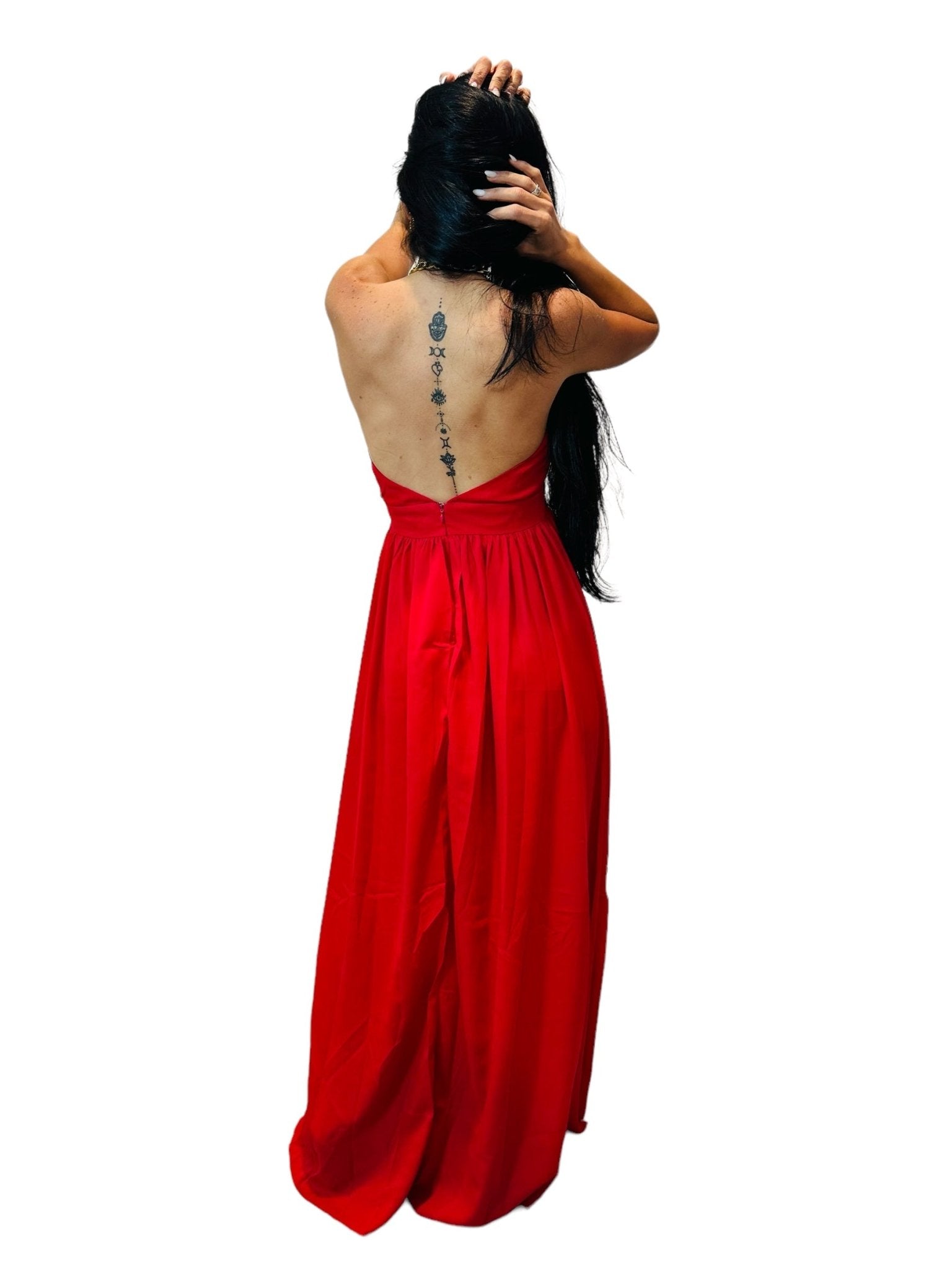 Womem s Sleeveless Open Back Chain Neck Tie Maxi Dress Zucchero Essentials