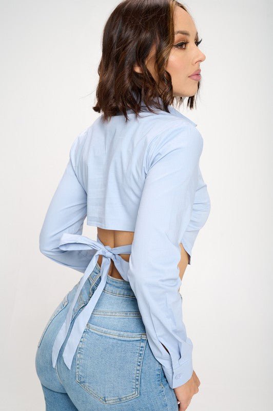 Crop top long sleeves blue - zuccheroallamoda