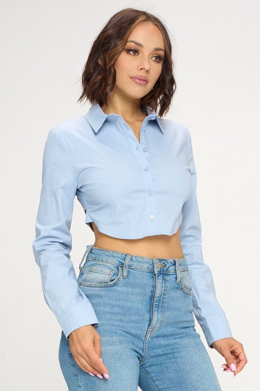 Crop top long sleeves blue - zuccheroallamoda