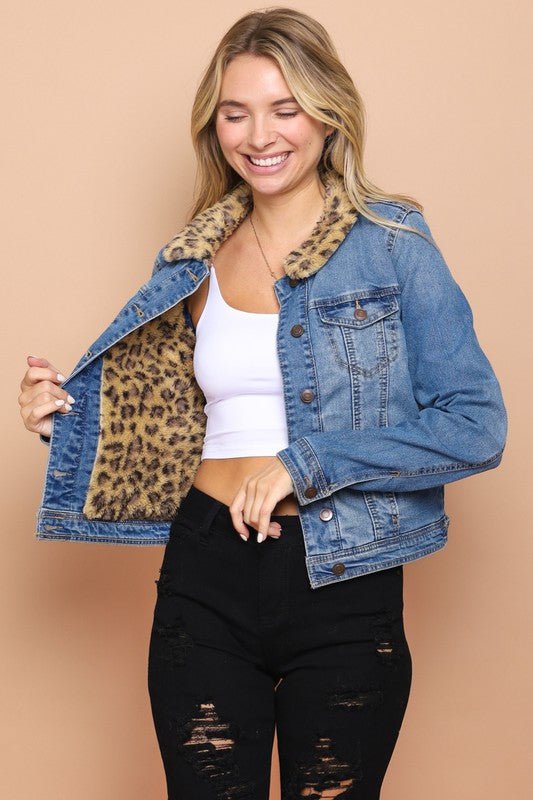 Jacket Denim with leopard - zuccheroallamoda