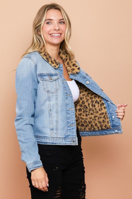 Jacket Denim with leopard - zuccheroallamoda